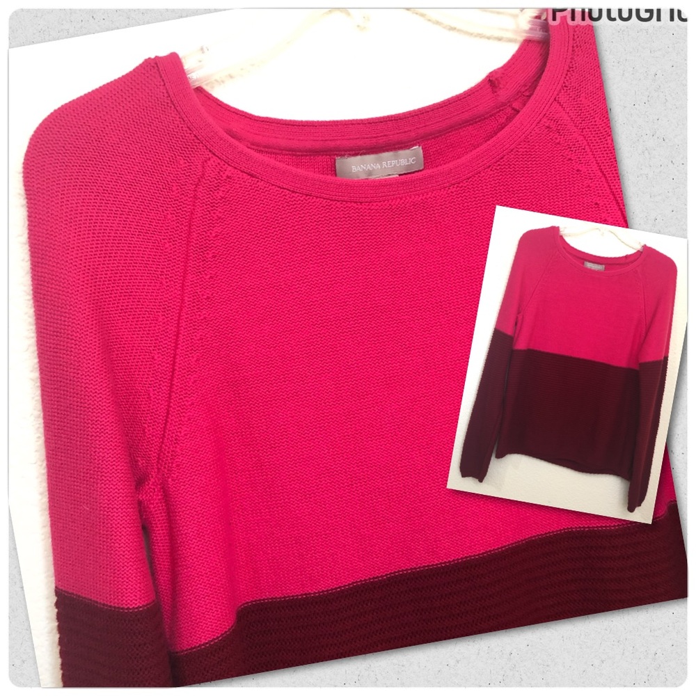 BANANA REPUBLIC Womens Medium Colorblock Sweater 35% Merino Wool Long Sleeve